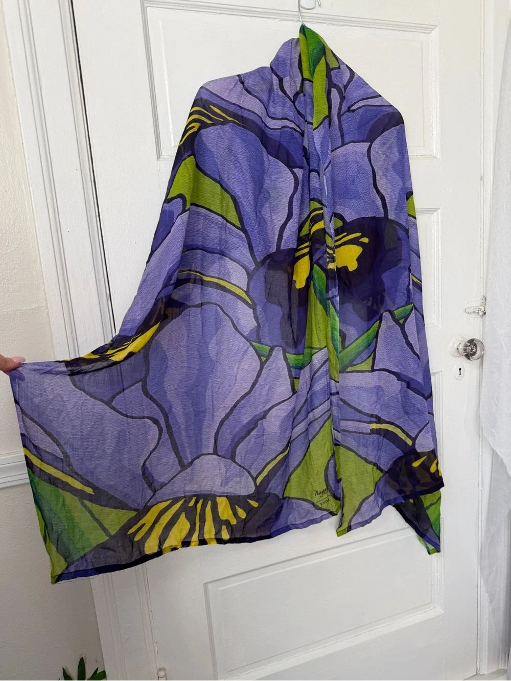 Vida Art Lightweight Modal Purple Abstract Iris Floral Print Scarf Wrap Festival